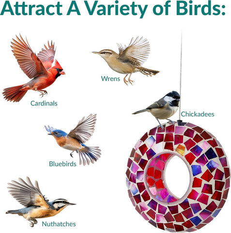 Sunnydaze Mosaic Glass Bird Feeder for Outdoors, Crimson Mosaic