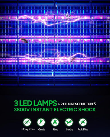 Buzbug LED Bug Zapper Indoor, 3 Efficient 50000H LED Bulbs, Energy Saving & Dual Band Attraction, High-Voltage Electric Mosquito Zapper, Fly Trap Mosquito Trap, Fly Killer Fly Zapper -MA009
