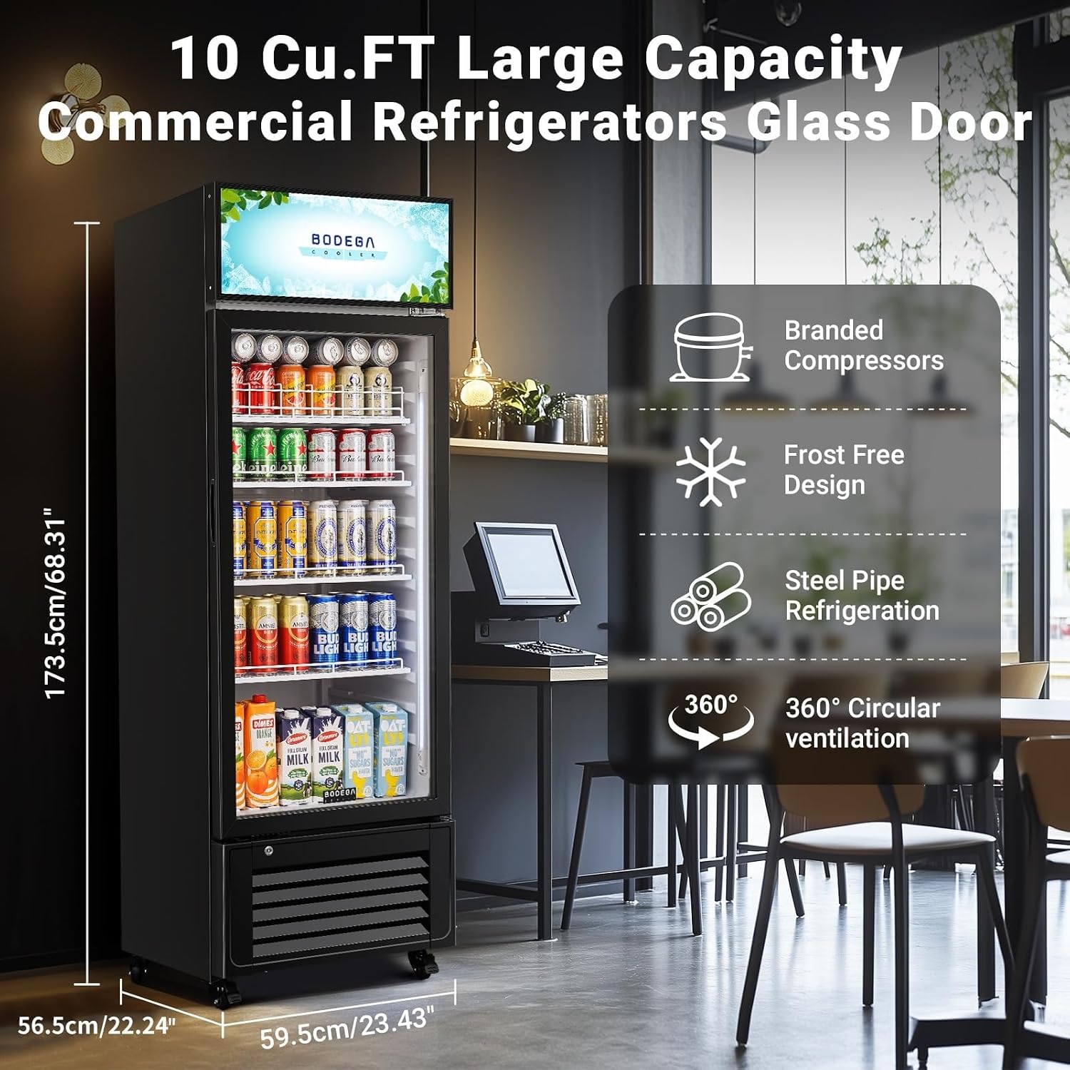 BODEGA 10 Cu.Ft Commercial Beverage Refrigerator with Interior LED