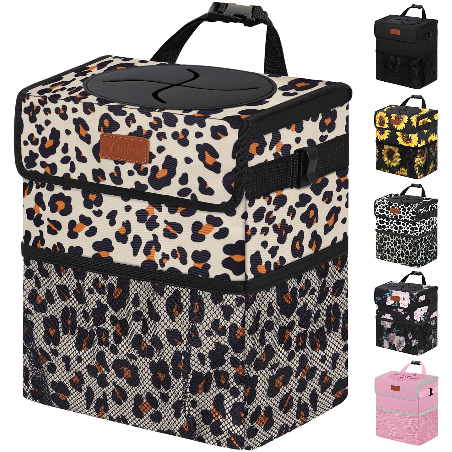 Vankor Car Trash Can with Lid Leak Proof Car Accessories for Women
