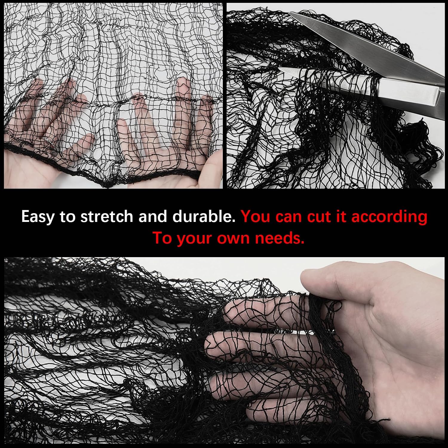 8 Pack Halloween Black Gauze Wall Decor,Outdoor Halloween Fake Spider Web Decorations Webbing,Cobwebs Mesh Spooky Fabric,30X72 in Black Cheesecloth for Haunted House Indoor Creepy Cloth (8, Black)