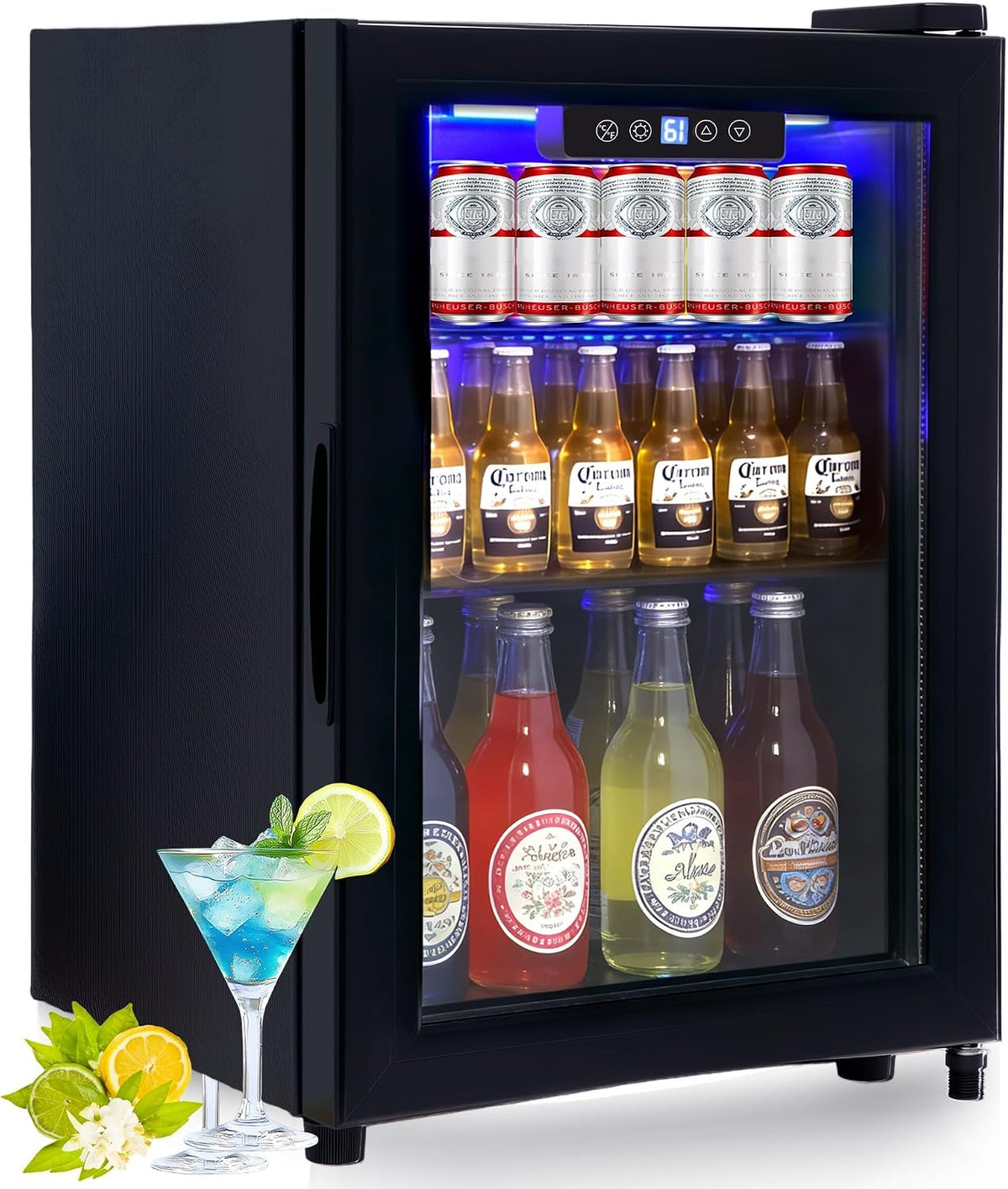 Beverage Refrigerator, 48 Can Wine Cooler with Glass Door, 1.7 Cu.Ft Mini Fridge with Digital Display, LED Light - Mini Bar for Soda, Wine, Beer, under counter Refrigerator