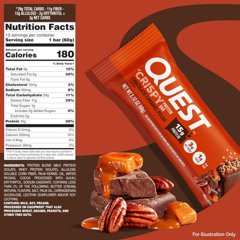 Quest Nutrition Crispy Protein Bar, Chocolate Caramel Pecan, 4 Count