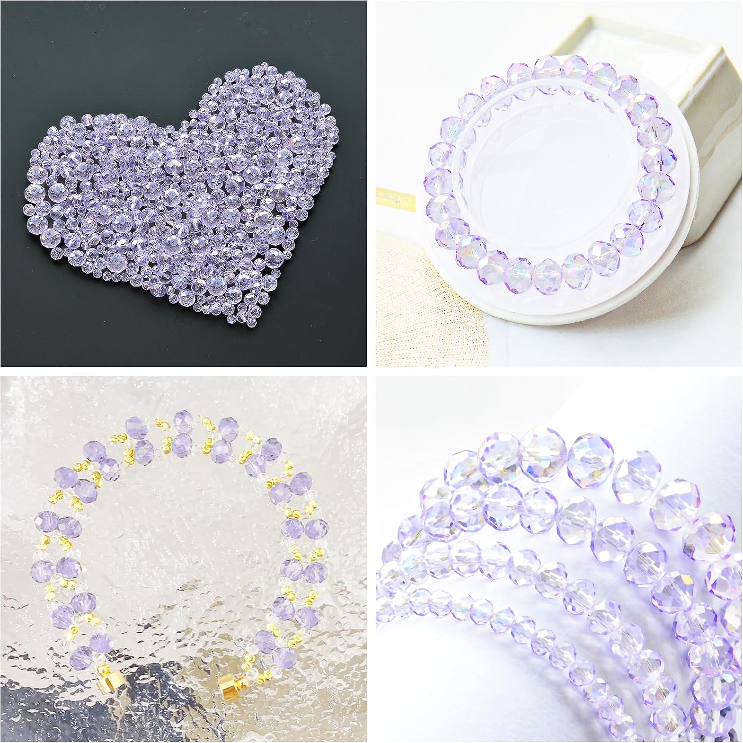 460Pcs 8mm Crystal Glass Beads for Jewelry Making Beads for Bracelets Necklace Pendants Making Supplies(Light Purple)