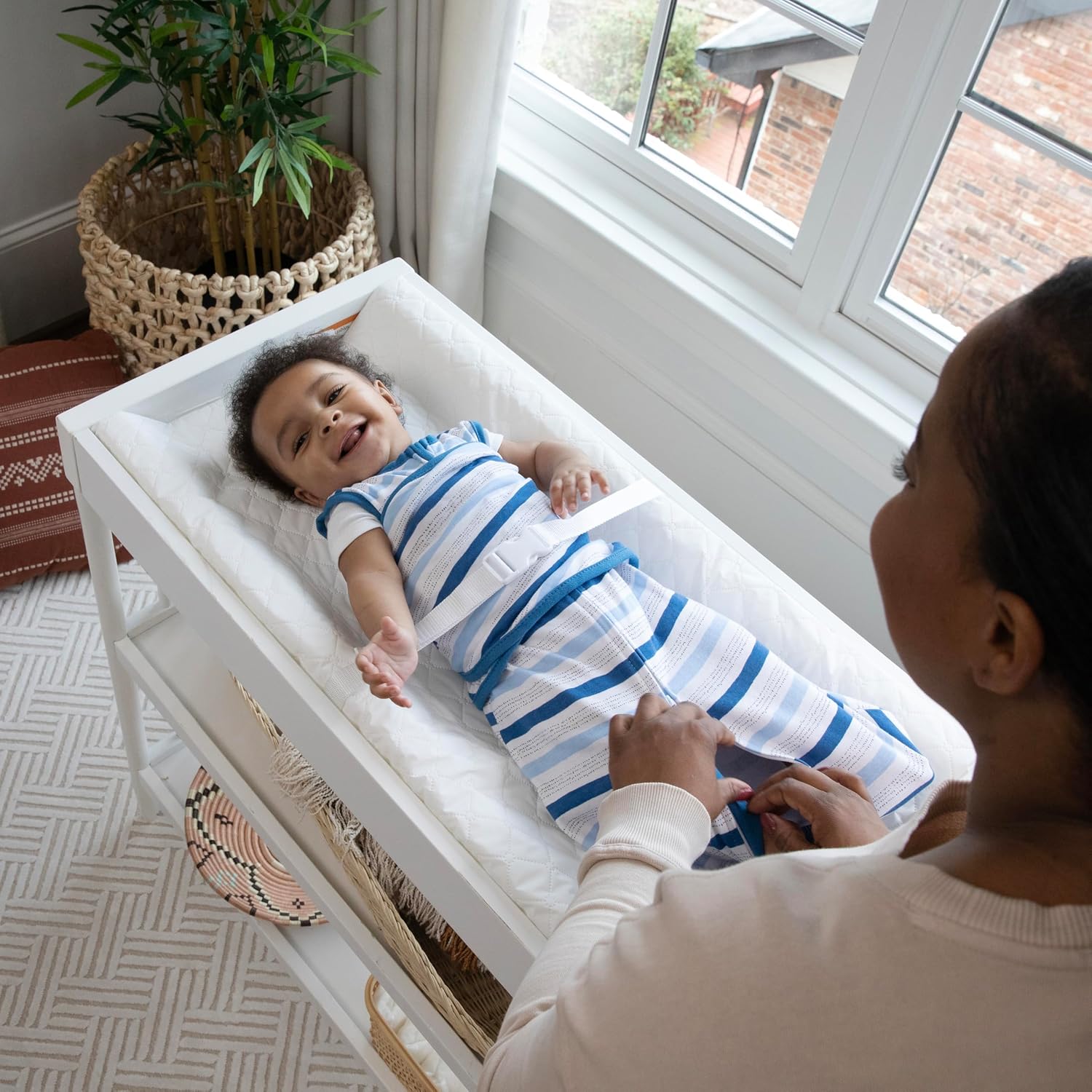 Ingenuity Contoured Changing Pad – Includes Waterproof Changing Liner and Safety Fastening Strap with Quick-Release Buckle