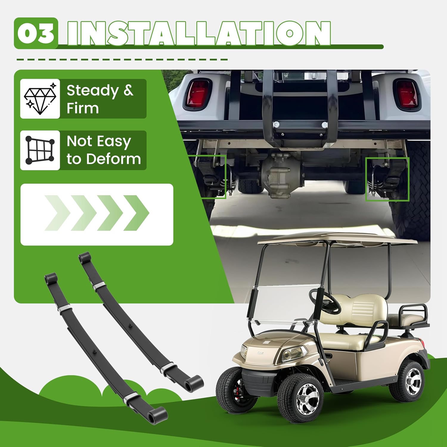 KUAFU Rear Leaf Springs Compatible With Club Car DS Golf Cart 1981-Up Heavy Duty 3 Leafs with Bushings and Sleeves/Set of 2