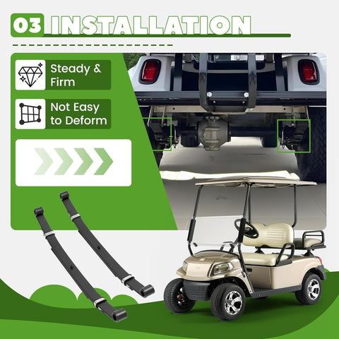 KUAFU Rear Leaf Springs Compatible With Club Car DS Golf Cart 1981-Up Heavy Duty 3 Leafs with Bushings and Sleeves/Set of 2