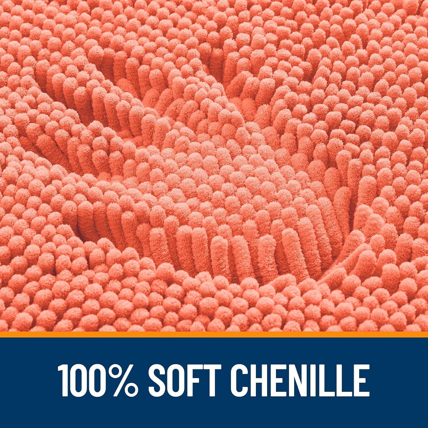 OLANLY Chenille Bathroom Rugs Mats Sets 2 Piece, 36"x24"+24"x20", Coral