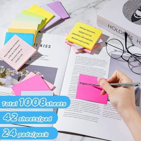 (24 Pads) Sticky Notes 3 x 3 in Post, 12 Bright Colors Self-Stick Pads