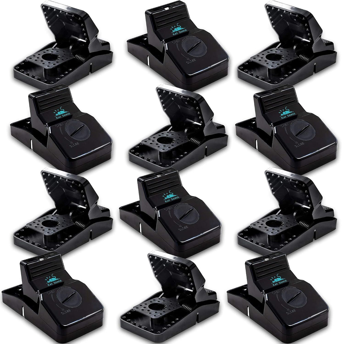 Kat Sense Rat Traps for House (12 Pack) Humane Rodent Trap for Instant Kill Results, Easy to Use Mouse Traps, Effective Anti-Rodent Solution, Reusable, Indoor ‘N Outdoor