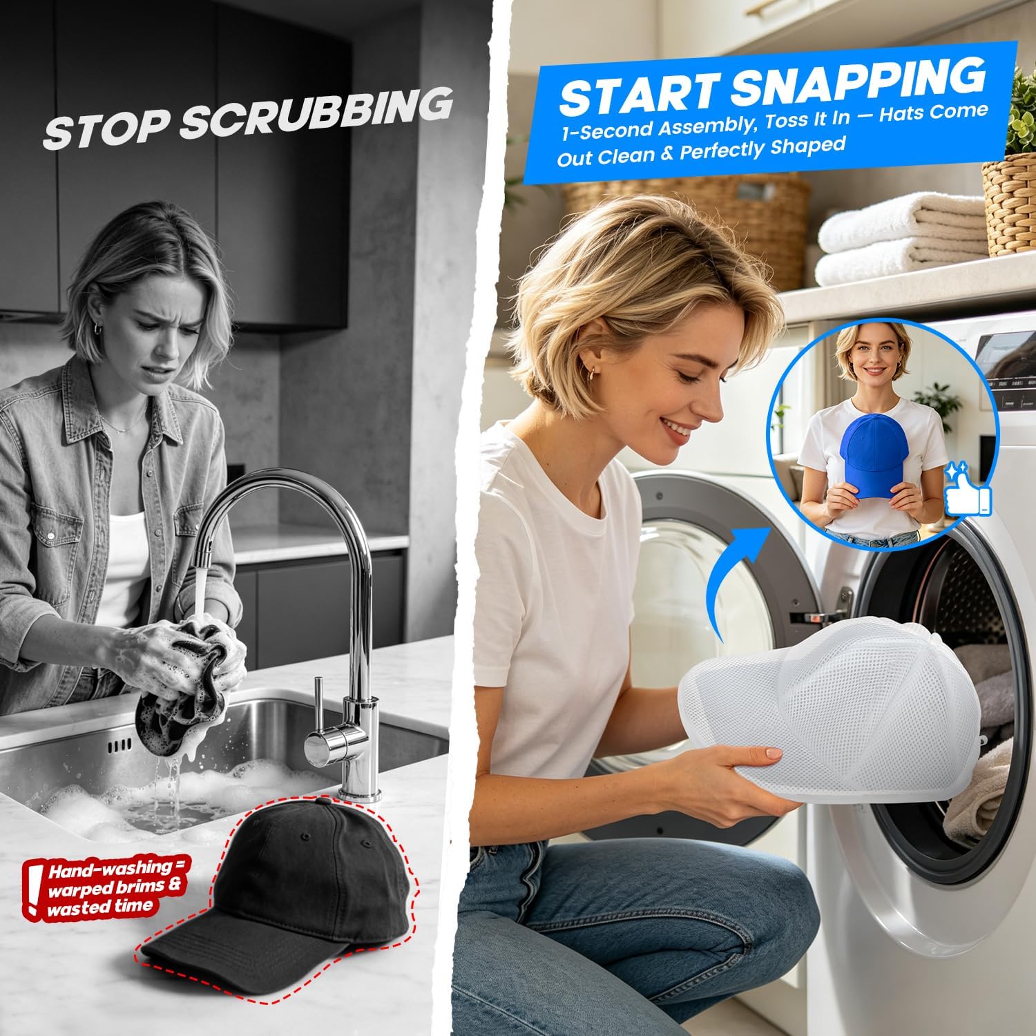 XQXA Hat Washer Cage with Mesh Bag for Baseball Cap Cleaning, 1-Pack White