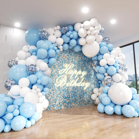 Blue and White Balloon Arch Kit, ADOINBY 140Pcs Pastel Light Blue and White Balloon Garland kit, 18 12 10 5 Inch Different Size Balloons for Baby Shower Birthday Gender Reveal Anniversary Decorations