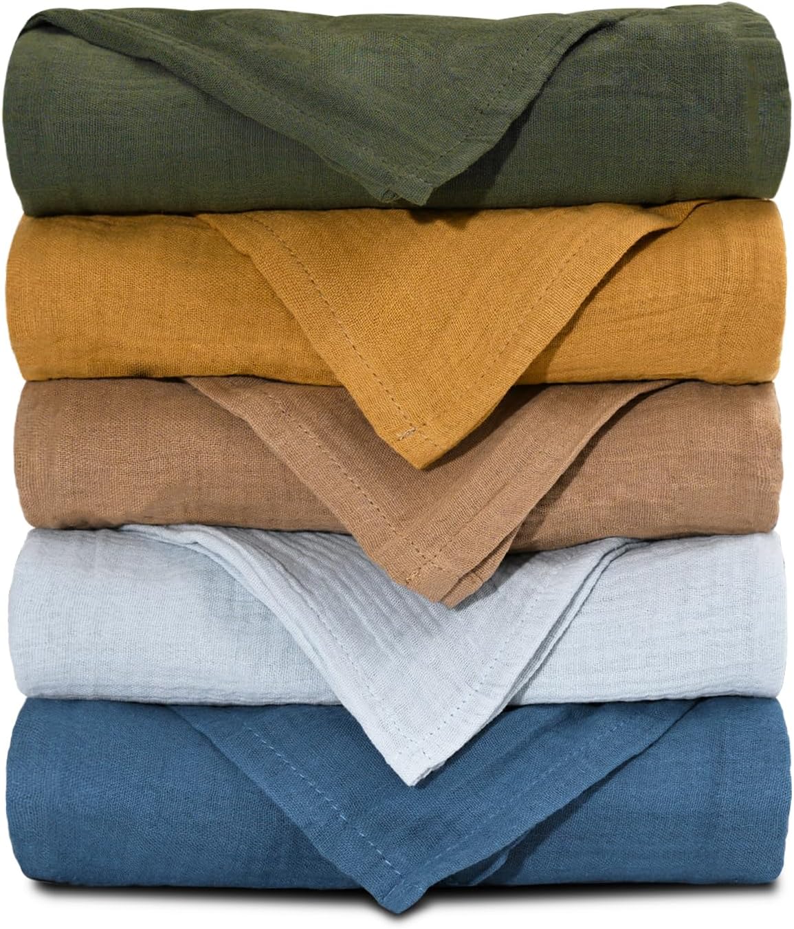 Muslin Receiving Blankets 5 Pack, Soft Swaddle Wraps for Newborn Babies