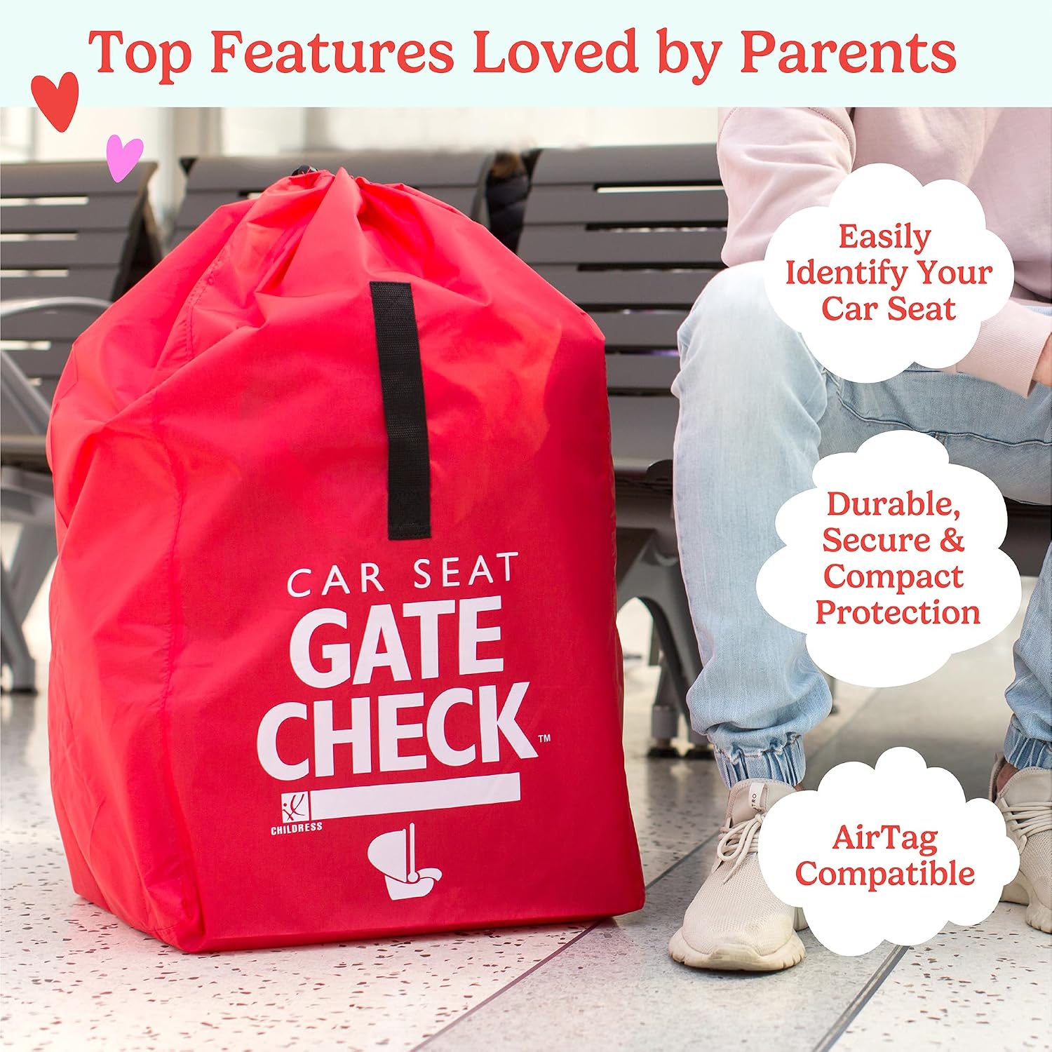 J.L. Childress Gate Check Travel Bag for Car Seats & Infant Carriers, Red
