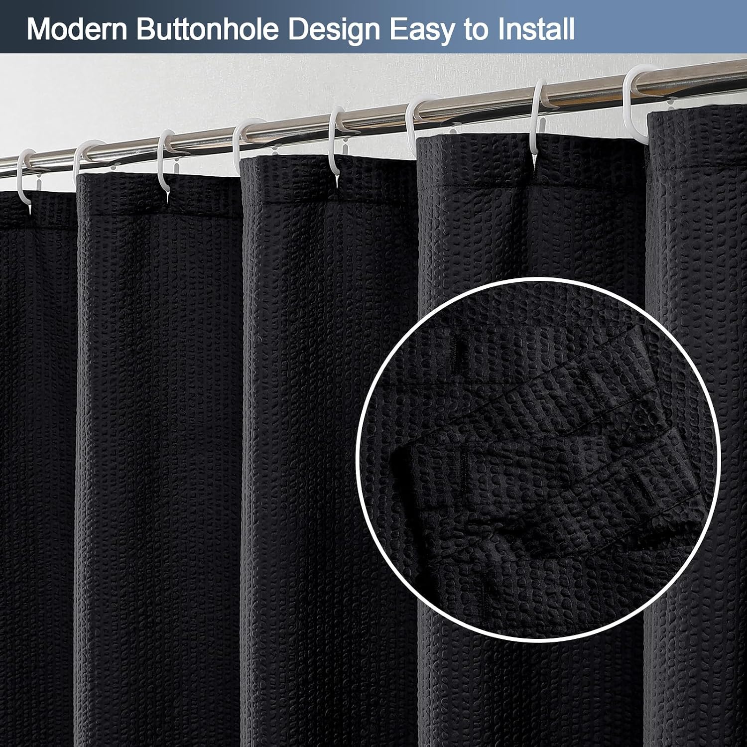 OWENIE Black Shower Curtain for Bathroom 78 Inches Long, 3D Embossed Textured Fabric Farmhouse Shower Curtain Soft Cloth, Water Repellent, Machine Washable, Hotel Style, 72" W x 78" L, Black
