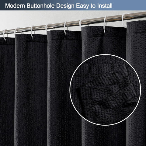 OWENIE Black Shower Curtain for Bathroom 78 Inches Long, 3D Embossed Textured Fabric Farmhouse Shower Curtain Soft Cloth, Water Repellent, Machine Washable, Hotel Style, 72" W x 78" L, Black