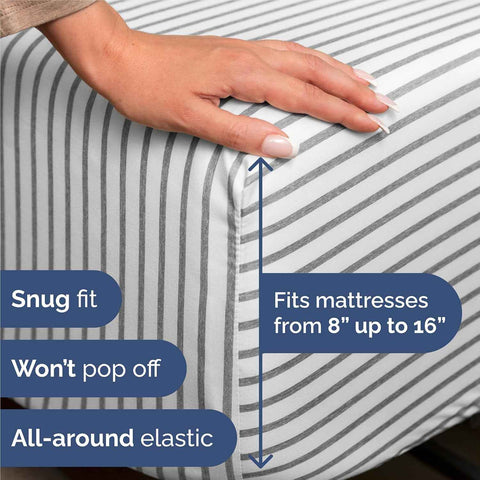 King Size 4 Piece Sheet Set - Breathable & Cooling Sheets - Grey Stripes
