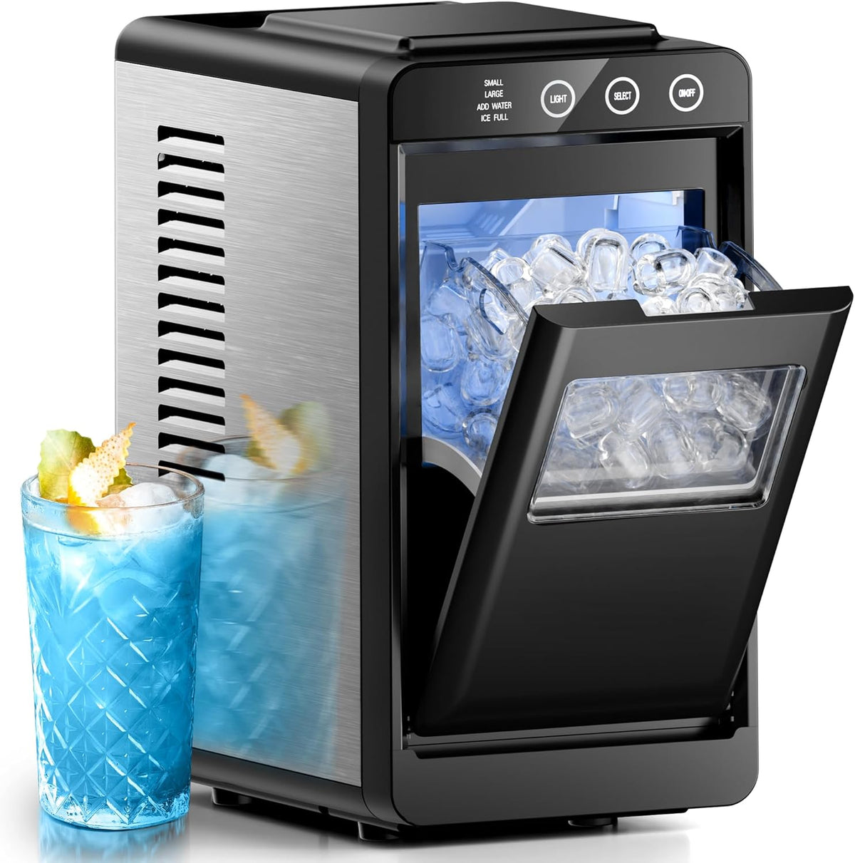 Ice Makers Countertop,26Lbs/24H,Portable Ice Maker Machine with Self-Cleaning,Interior Lighting,2 Sizes of Bullet Ice for Home/Office/Party(Black)