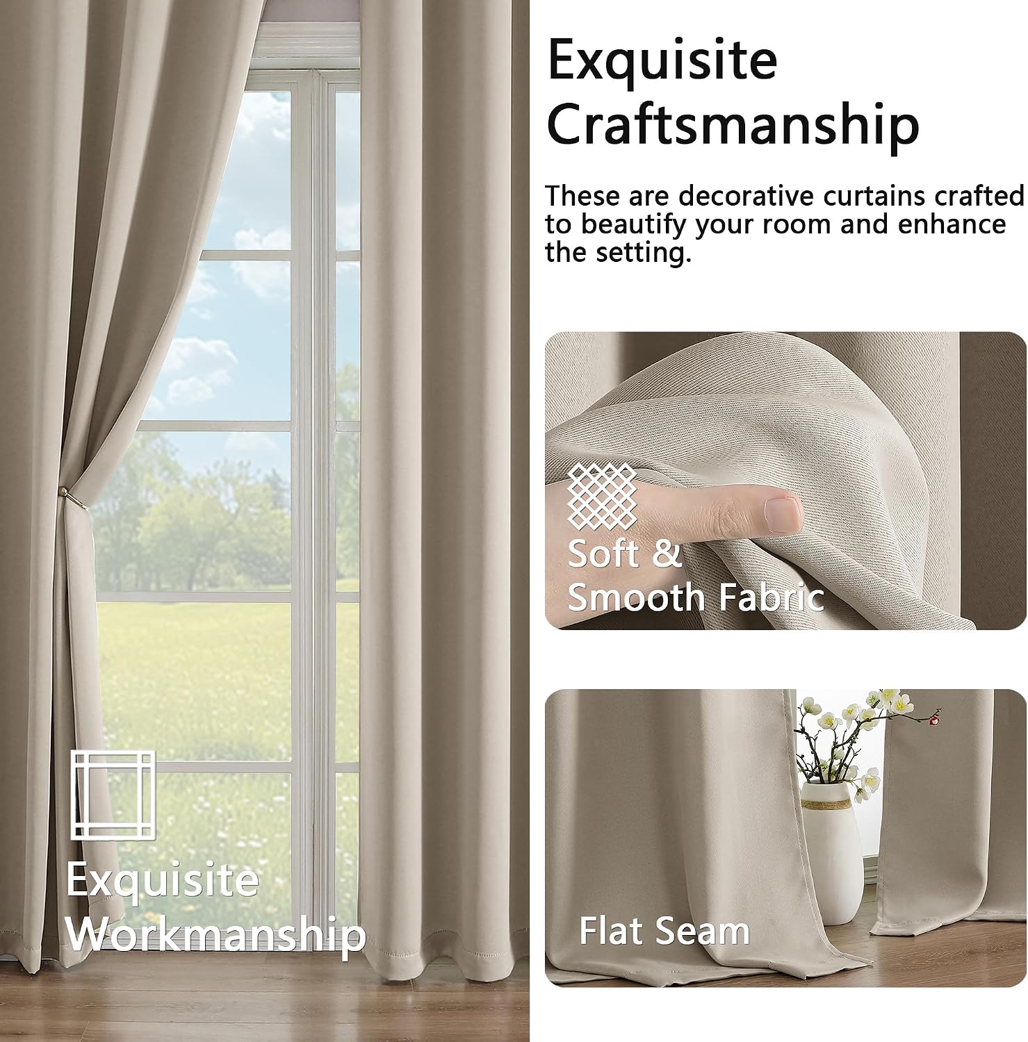Simplebrand Stone Room Darkening Curtains for Bedroom Living Room 108 Inches Long 2 Panels Set, Thermal Insulated Curtains & Drapes, Solid Grommet Noise Reducing Window Treatment, W50 x L108 Inch