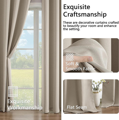 Simplebrand Stone Room Darkening Curtains for Bedroom Living Room 108 Inches Long 2 Panels Set, Thermal Insulated Curtains & Drapes, Solid Grommet Noise Reducing Window Treatment, W50 x L108 Inch