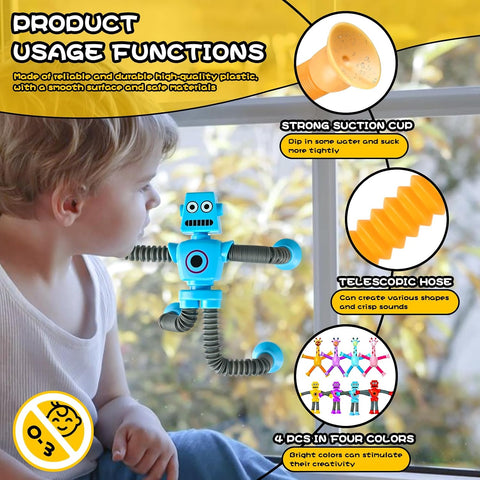 8pc Robot Giraffe Sensory Travel Toys for Toddlers Boy Ages 3 4 5 6 7 8, Airplane Activities Suction Autism Pop Tube Fidget Autistic Stocking Easter Basket Stuffer Valentine Gift for Kids