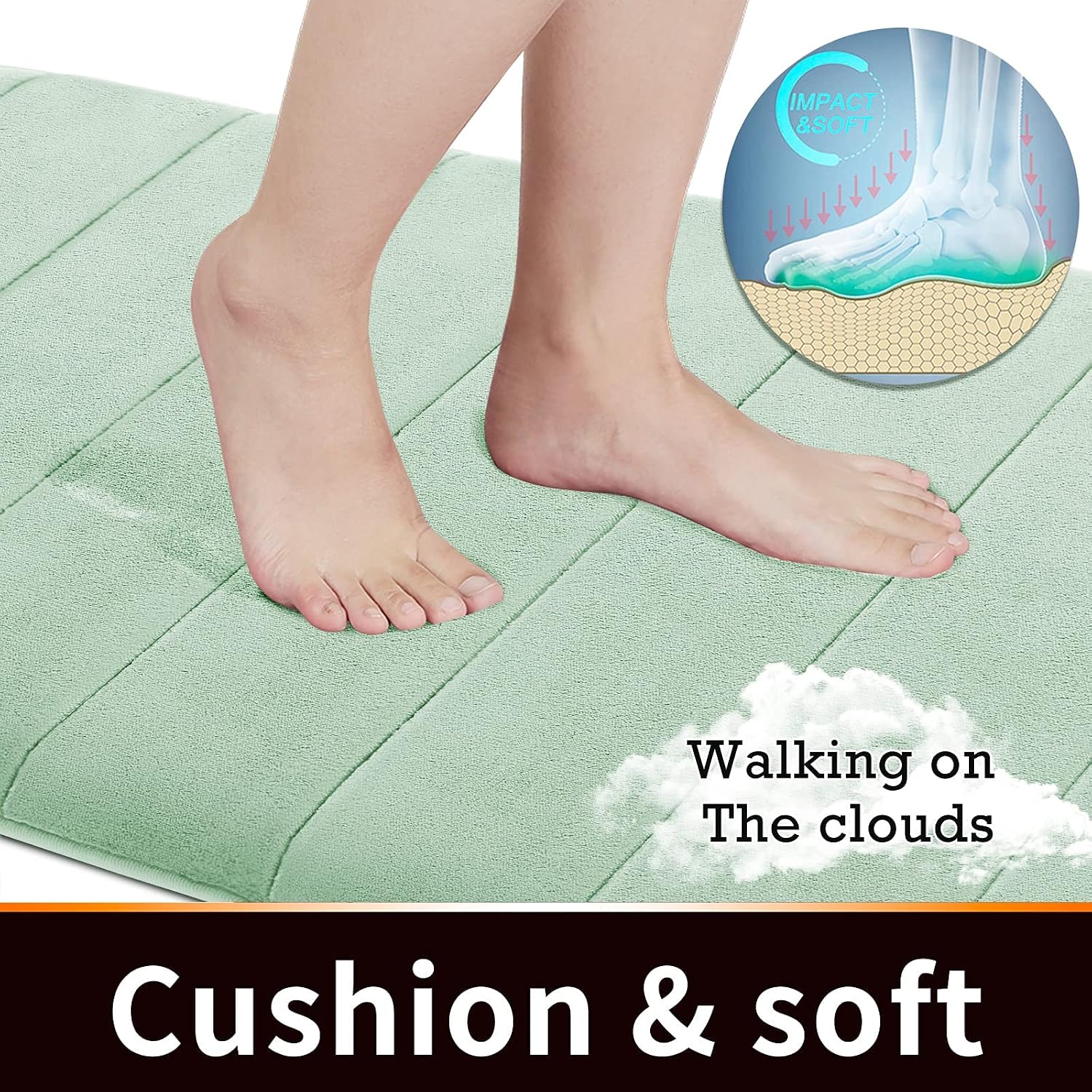 Yimobra Memory Foam Bath Mat, Super Soft Absorbent Bathroom Rug Non Slip, Quick Dry, Machine Washable Floor Carpet for Tub Shower, Home Decor Accessories, 24x17, Pale Green