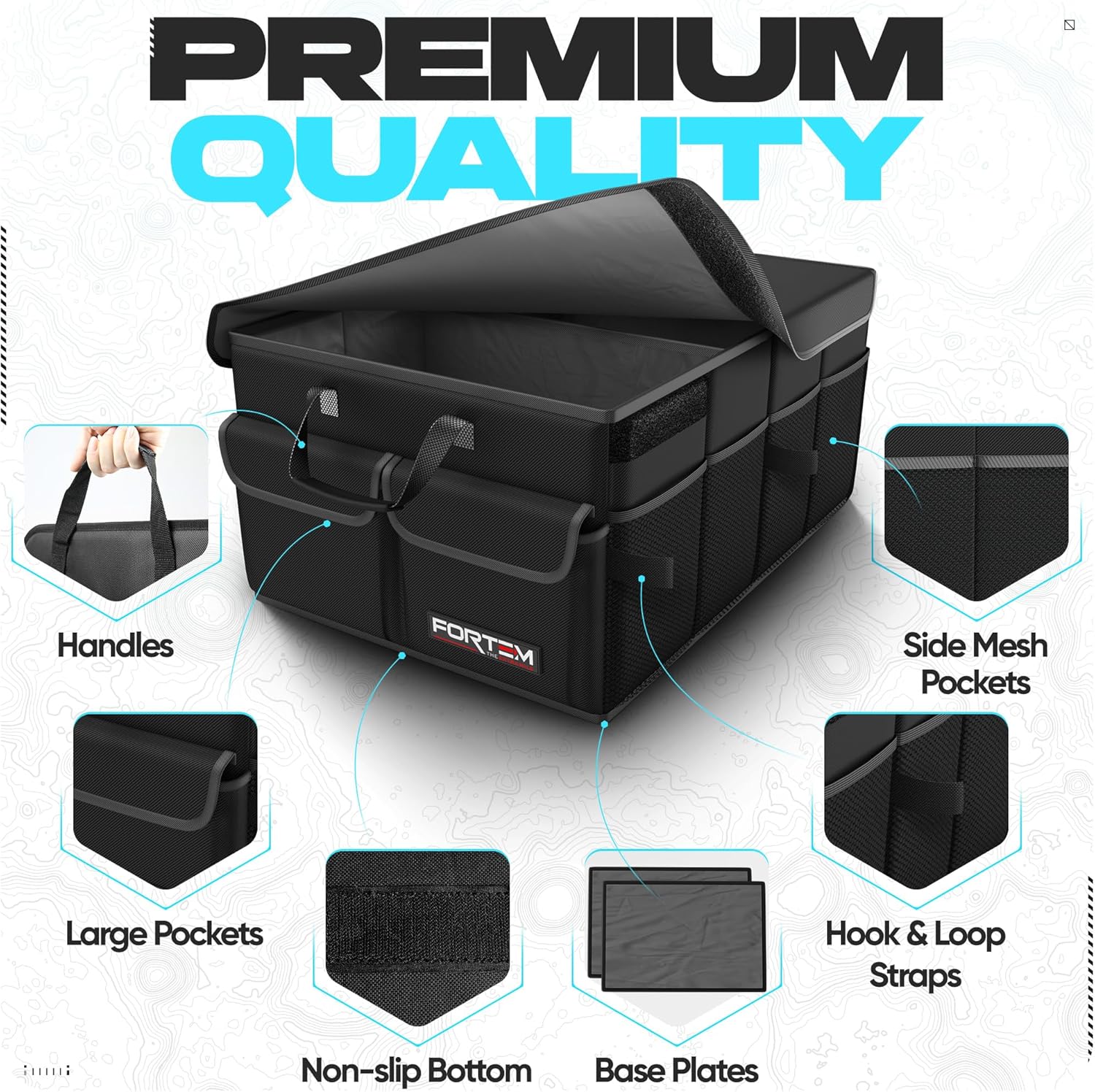 FORTEM Trunk Organizer - Foldable Car Organizer & Storage for SUVs & Trucks
