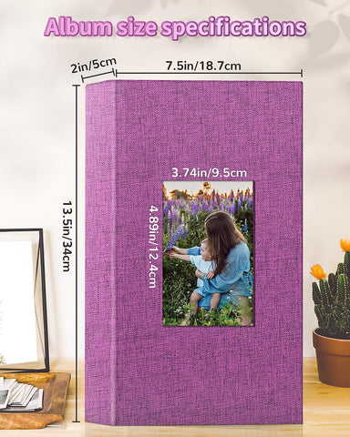 Artfeel Photo Album 4x6 with 300 Pockets,Slip-in Picture Albums,Linen Cover Memory Book with Front Window,White Page Vertical Photo Book for Wedding,Family,Anniversare,Baby,Vacation