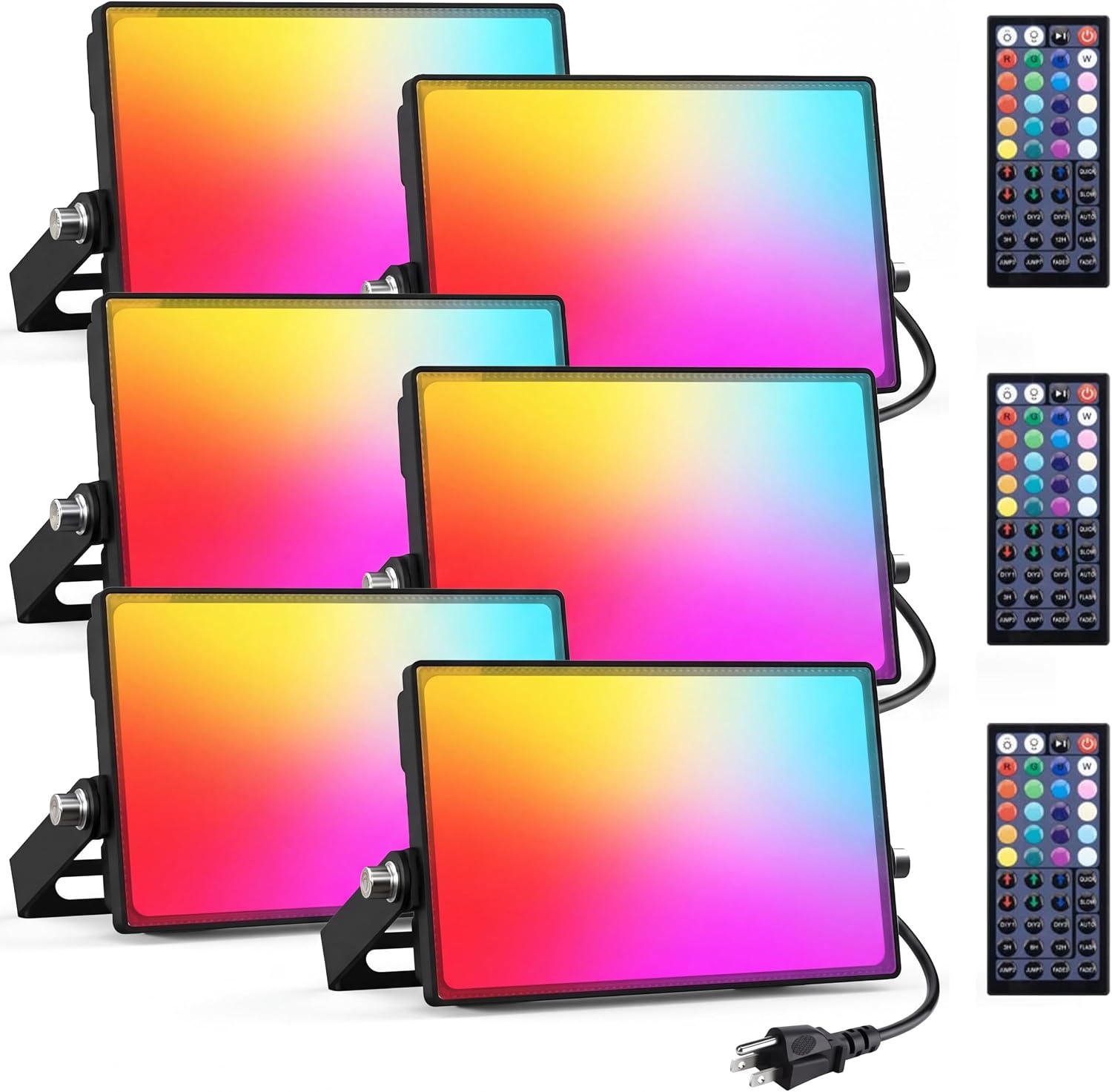 Onforu RGBW LED Flood Light DIY Color Changing Uplights with Remote, 6 Pack