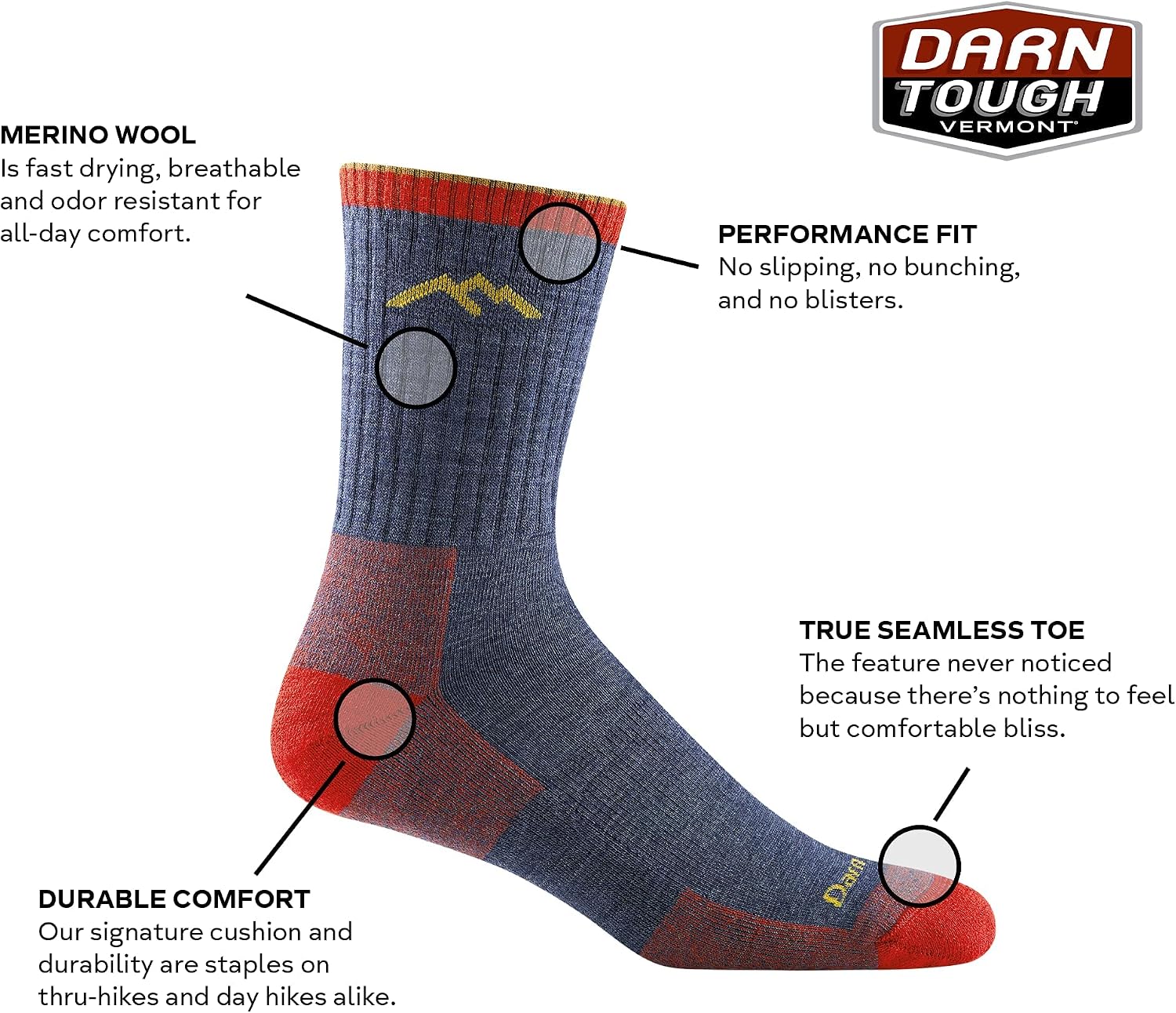 Darn Tough Vermont Men's Hiker Midweight Micro Crew Sock
