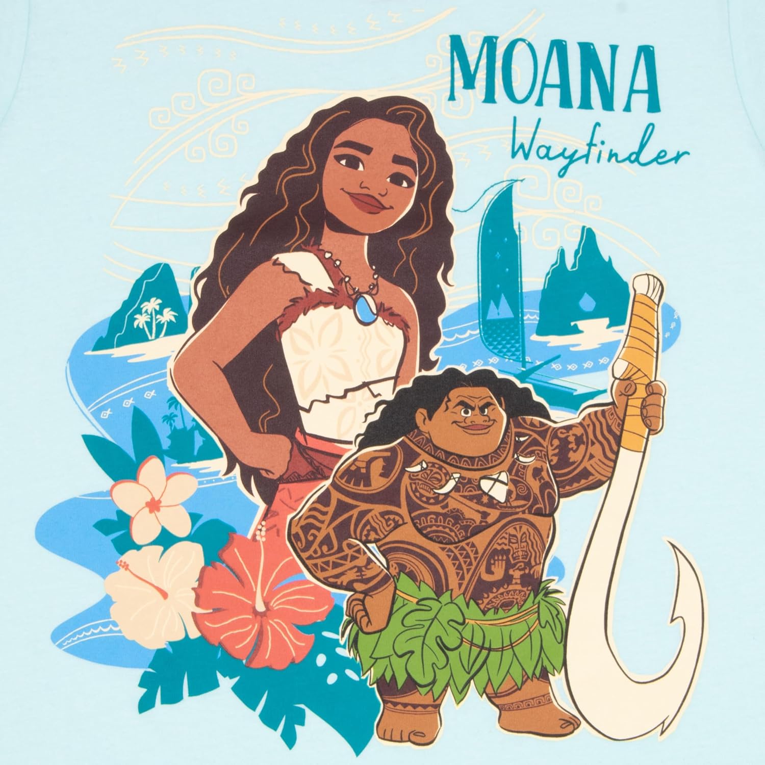Disney Moana and Friends Girl's Graphic Print T-Shirt 2-Pack - Short Sleeve Tee Bundle for Kids