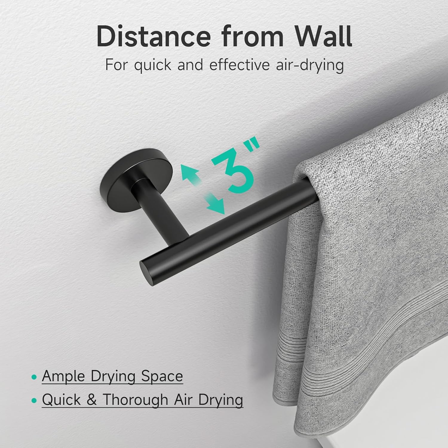 2-Pack Matte Black Towel Bar, 24-Inch Towel Racks for Bathroom