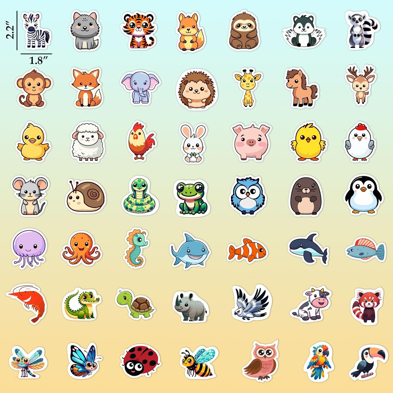 RINOLY 100 PCS Water Bottle Stickers for Kids,Waterproof Vinyl Animal Stickers for Kids,Skateboard,Laptop Stickers for Girls Boys Classroom Prizes