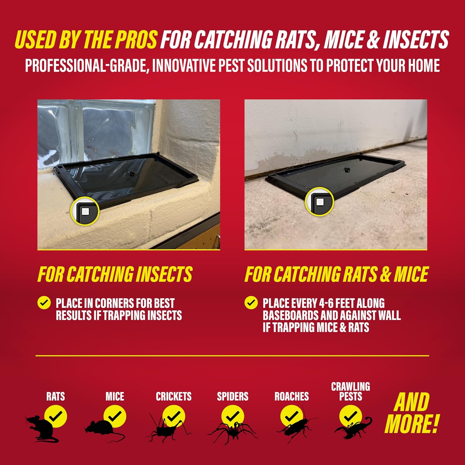 Catchmaster Rat & Mouse Glue Traps with Sticky Putty 2Pk, Large Bulk Glue Board, Rat & Mouse Traps Indoor for Home, Adhesive Plastic Tray for Snakes, Mice & Spiders, Pest Control for House & Garage