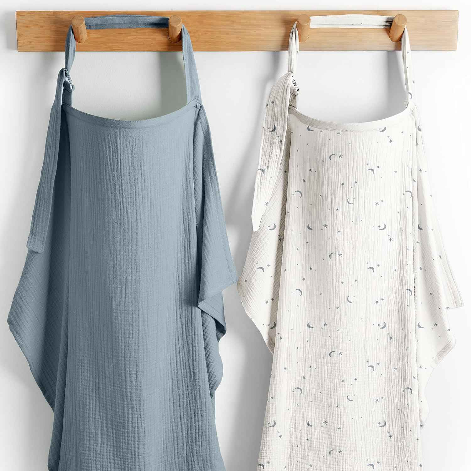 Comfy Cubs Muslin Nursing Cover Pack of 2, 100% Cotton Breastfeeding Cover for Moms, Soft & Breathable Baby Nursing Scarf, Adjustable Neck Strap - Privacy Coverage - Star Pattern and Pacific Blue