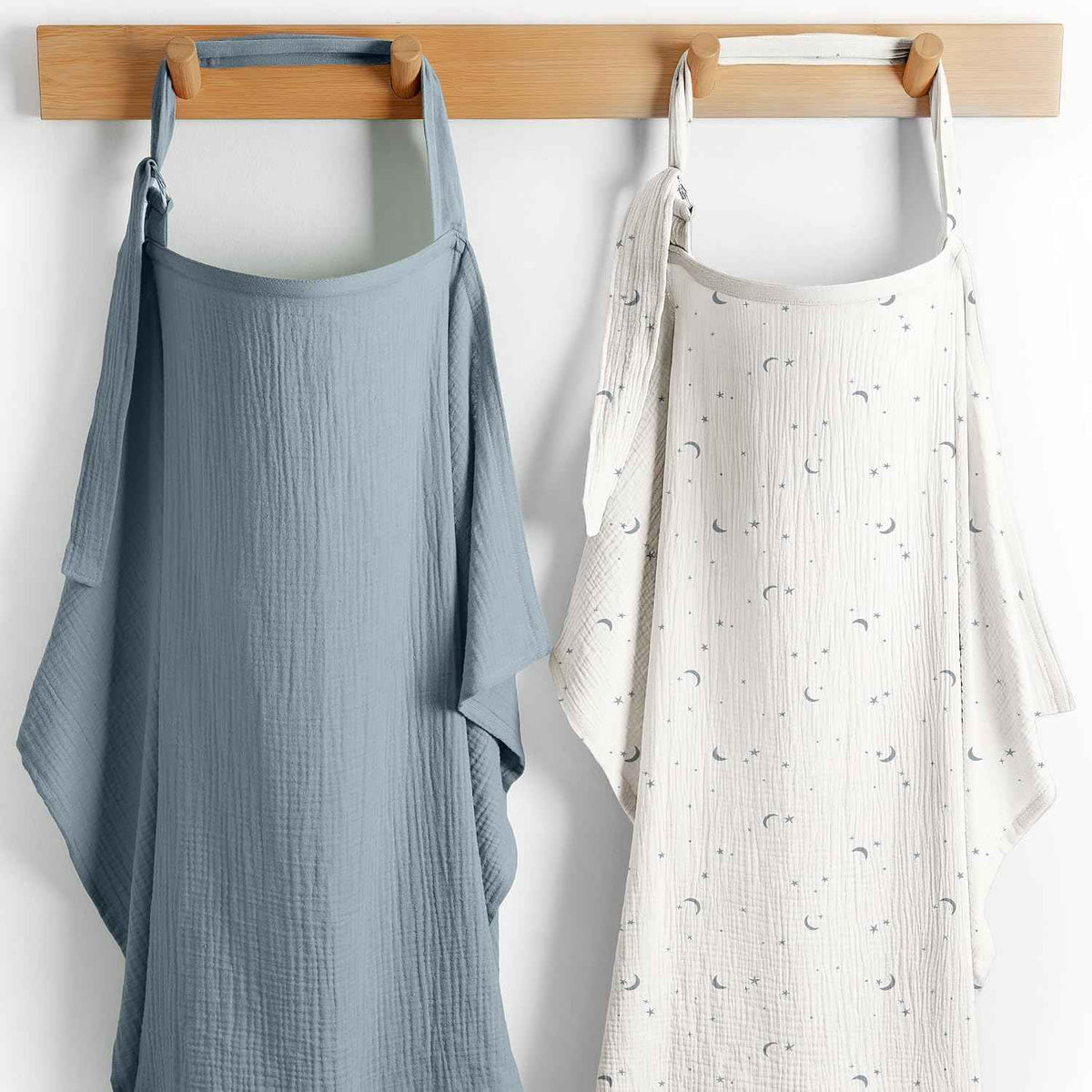 Comfy Cubs Muslin Nursing Cover Pack of 2, 100% Cotton Breastfeeding Cover for Moms, Soft & Breathable Baby Nursing Scarf, Adjustable Neck Strap - Privacy Coverage - Star Pattern and Pacific Blue