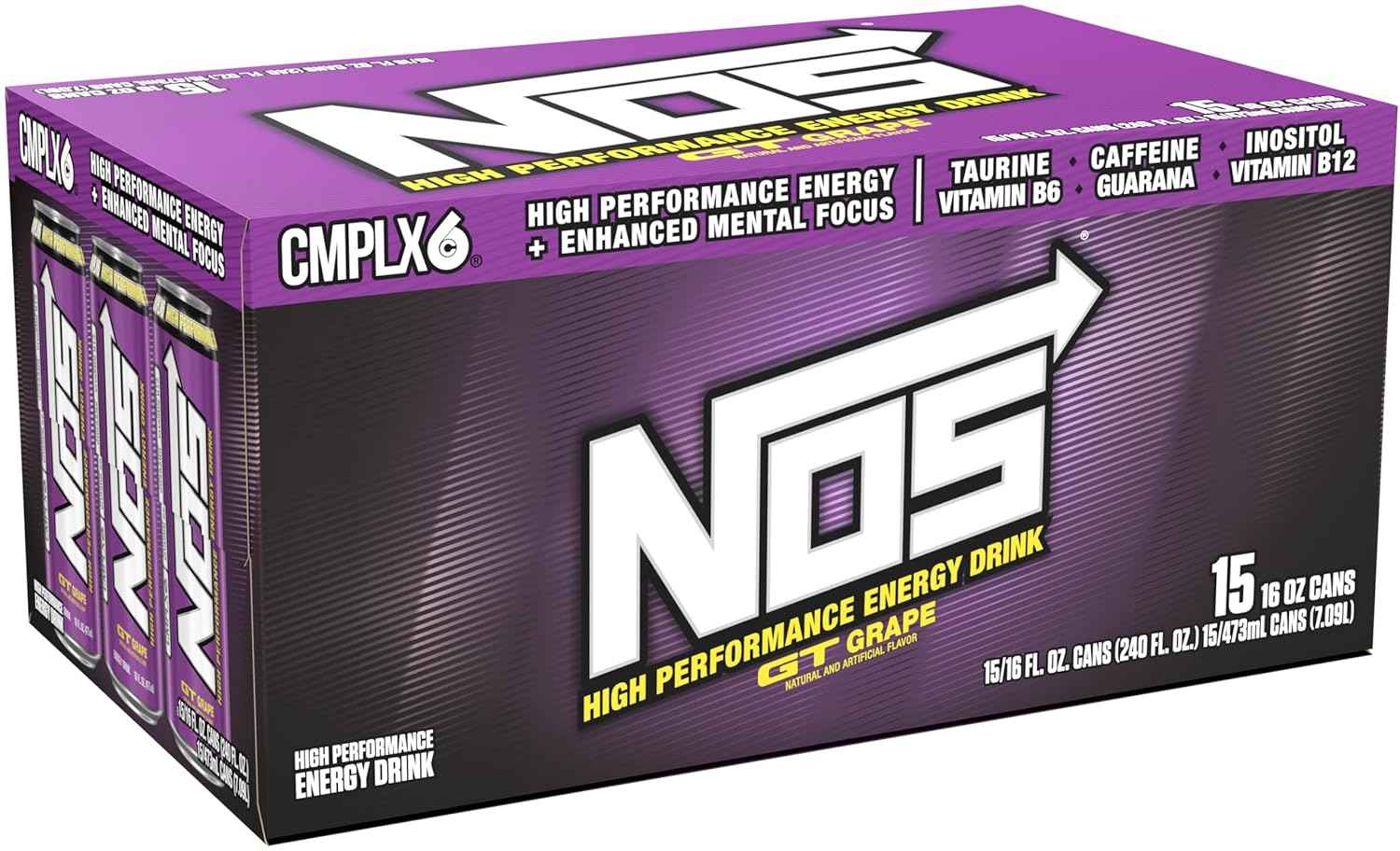 NOS GT Grape: High Performance Energy Drink. 16 Fl oz | Pack of 15