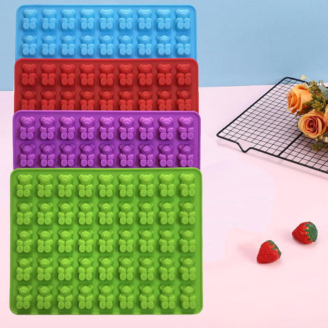 Gummy Candy Molds - 4Pcs Silicone Gummy Bear Molds With 2pcs Dropper,Non-stick and Bpa Free for Mini Candy Chocolate Gummies Baking