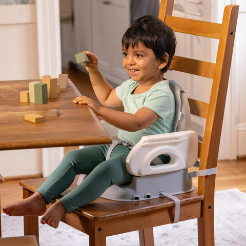 Ingenuity Deluxe Comfort Booster Seat for Kitchen Chair, Compact Fold, Portable, Lightweight, Toddler Booster Seat for Dining Table, from 6 Months to 3 Years – Grey