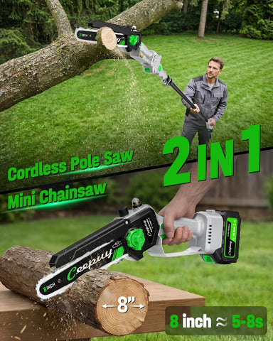 CEEPUY 2-in-1 Brushless Electric Pole Saws for Tree Trimming,8 Inch Cordless Mini Chainsaw with Extension Pole and 2 x 4000mAh Batteries, Pole Chain Saw Gift for Men Dad Husband Fathers Gardener 2026