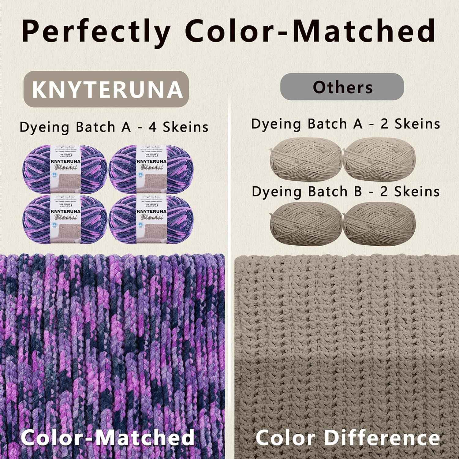 #6 Super Bulky Blanket Yarn for Crocheting - 4 Skeins(Each 10.5oz/300g, 220yds/201m), Chunky Chenille Thick Plush Big Soft Yarn for Crocheting Knitting Blankets, Purple & Grey & Sky