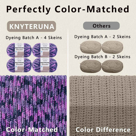 #6 Super Bulky Blanket Yarn for Crocheting - 4 Skeins(Each 10.5oz/300g, 220yds/201m), Chunky Chenille Thick Plush Big Soft Yarn for Crocheting Knitting Blankets, Purple & Grey & Sky
