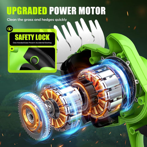 2-in-1 600W 21V Cordless Hedge Trimmer, Green