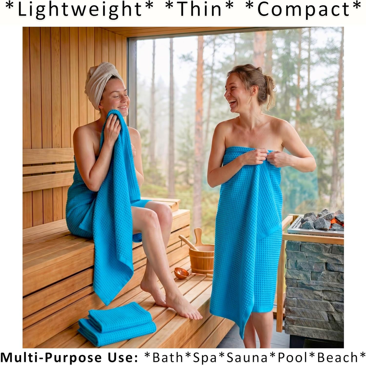 PÜSKÜL Natural 100% Turkish Cotton Waffle Bath Towels Set of 2, Extra-Large