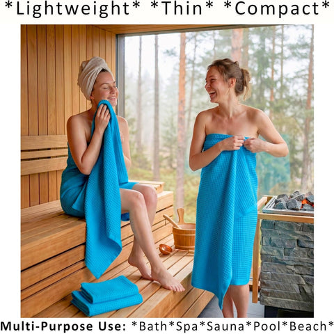 PÜSKÜL Natural 100% Turkish Cotton Waffle Bath Towels Set of 2, Extra-Large