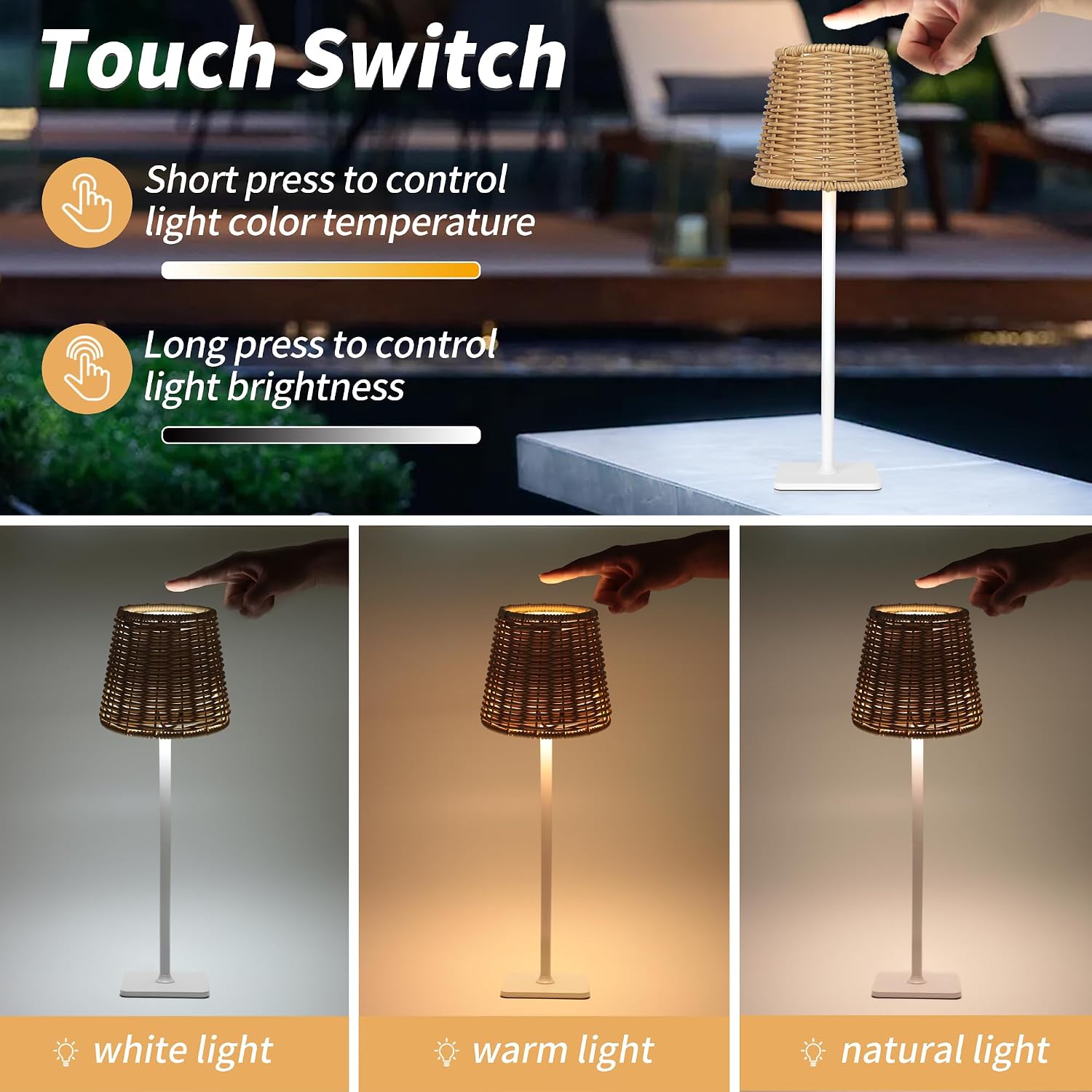 Mr. White Outdoor Waterproof Cordless Wireless Rechargeable Portable Top Touch Battery Operated Powered LED Table Lamp Desk Lamp Lights for Restaurant Kitchen Patio Dinner Dining (Red)