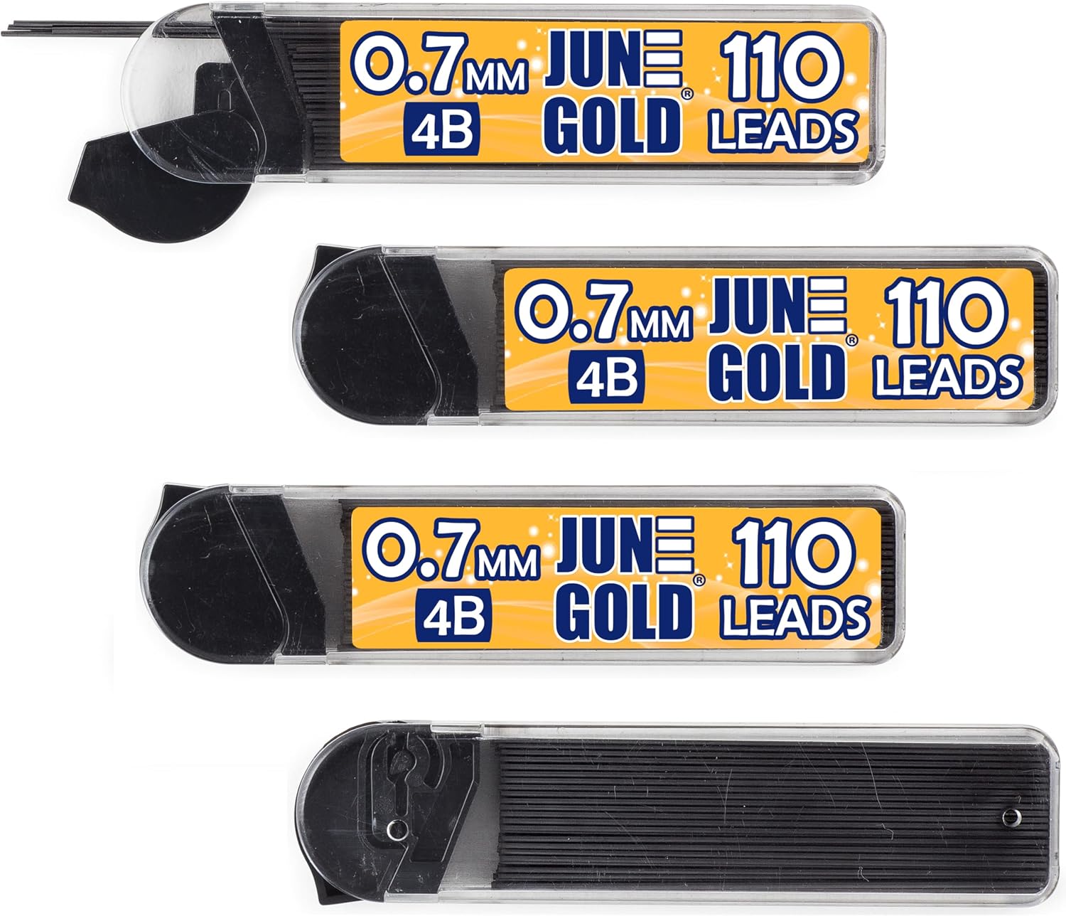 June Gold 0.7 mm, 440 Lead Refills, 4B, 4 Dispensers/w 110 Pieces Each