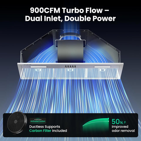 VIKIO HOME Range Hood Insert 30 Inch 900 CFM, 5-Layer Aluminum Mesh Filter, Ducted/Ductless,3-Speed Push Button Controls&LED Lights, Stainless Steel Built Kitchen Vent