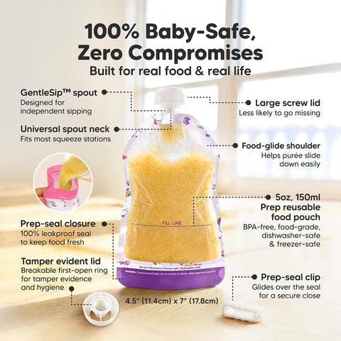 12-Pack Reusable Baby Food Pouches Refillable, 5oz, BPA-Free (Star Power)