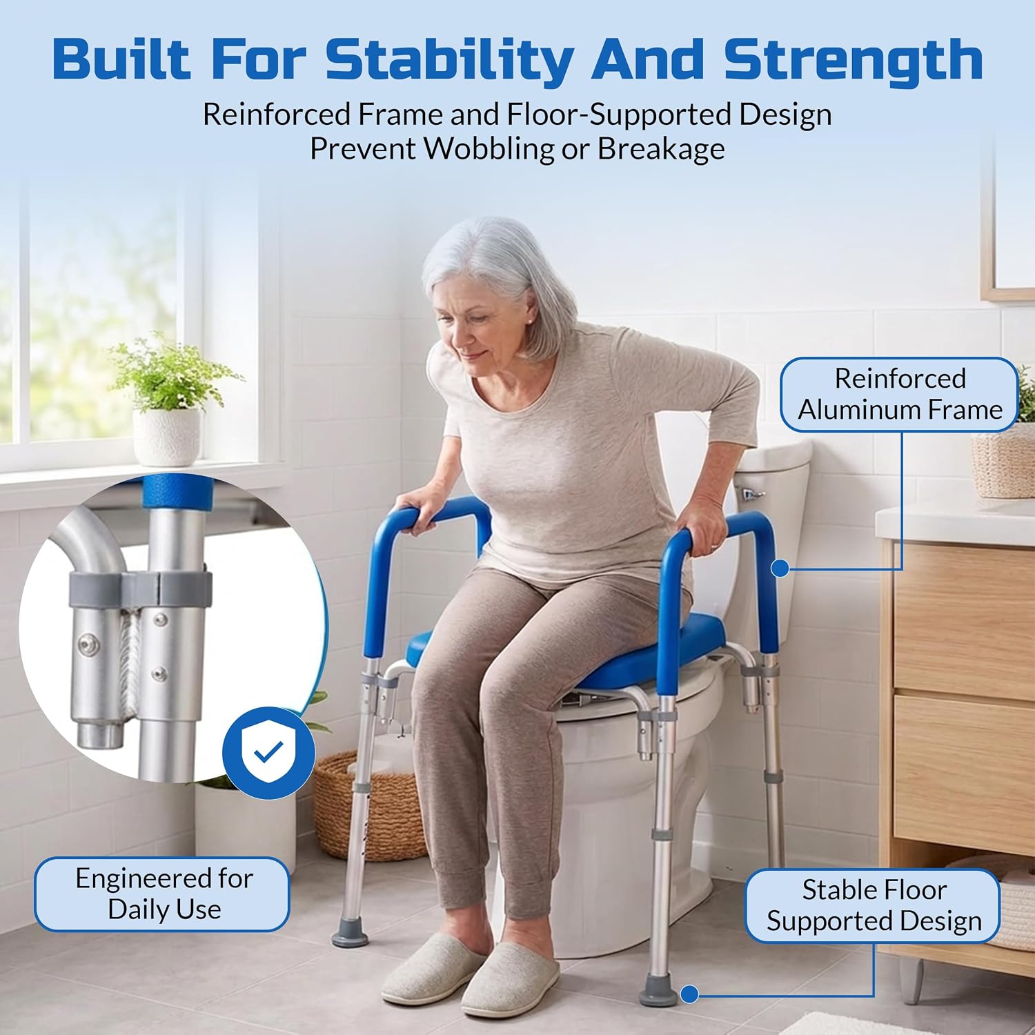 Ultimate Raised Toilet Seat with Handles, Padded, Armrests, Adjustable Height, Premium Elevated Toilet Seat for Elderly Bathroom Safety with Arms, Standard and Elongated Toilets